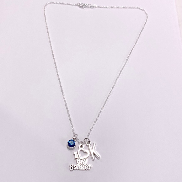 I Love My Soldier Necklace Silver Tone Personalized Initial Birthstone A… - Picture 4 of 5